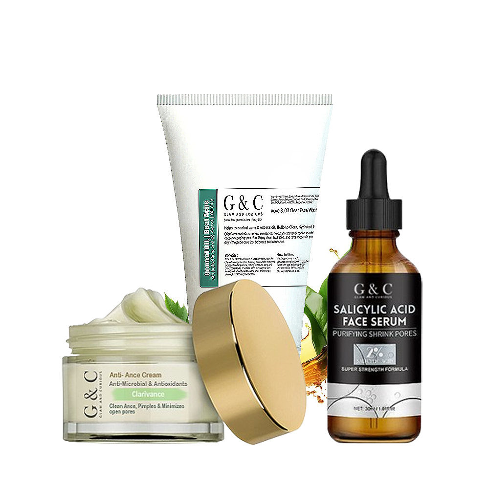 Best Anti-Acne Skincare Bundle for Oily & Acne-Prone Skin – Face Wash, Anti-Acne Cream & Salicylic Acid Serum - Glam & Curious
