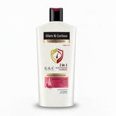 Glam & Curious anti-hair fall shampoo and conditioner set with nourishing roots and repairing formula for strong hair.
