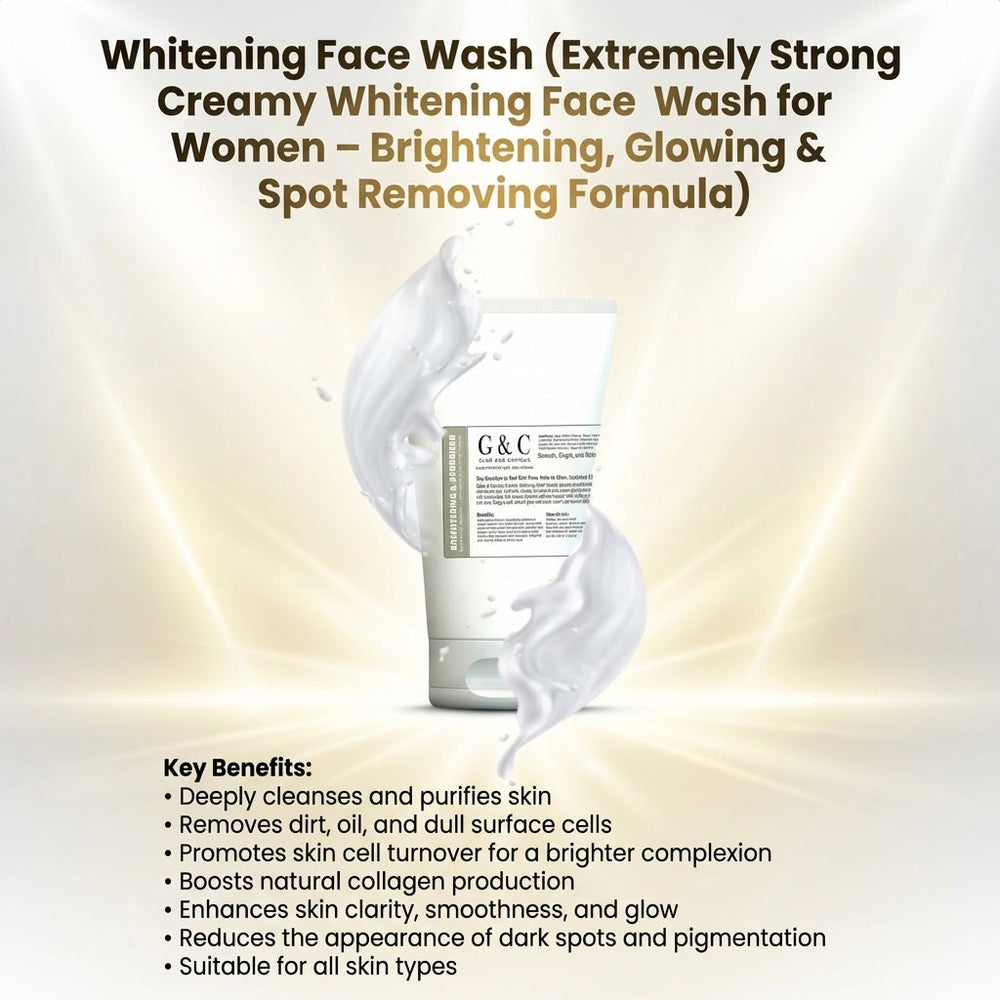 Glam & Curious whitening face wash for women with brightening, glowing, and spot removal formula in a creamy skin care product.