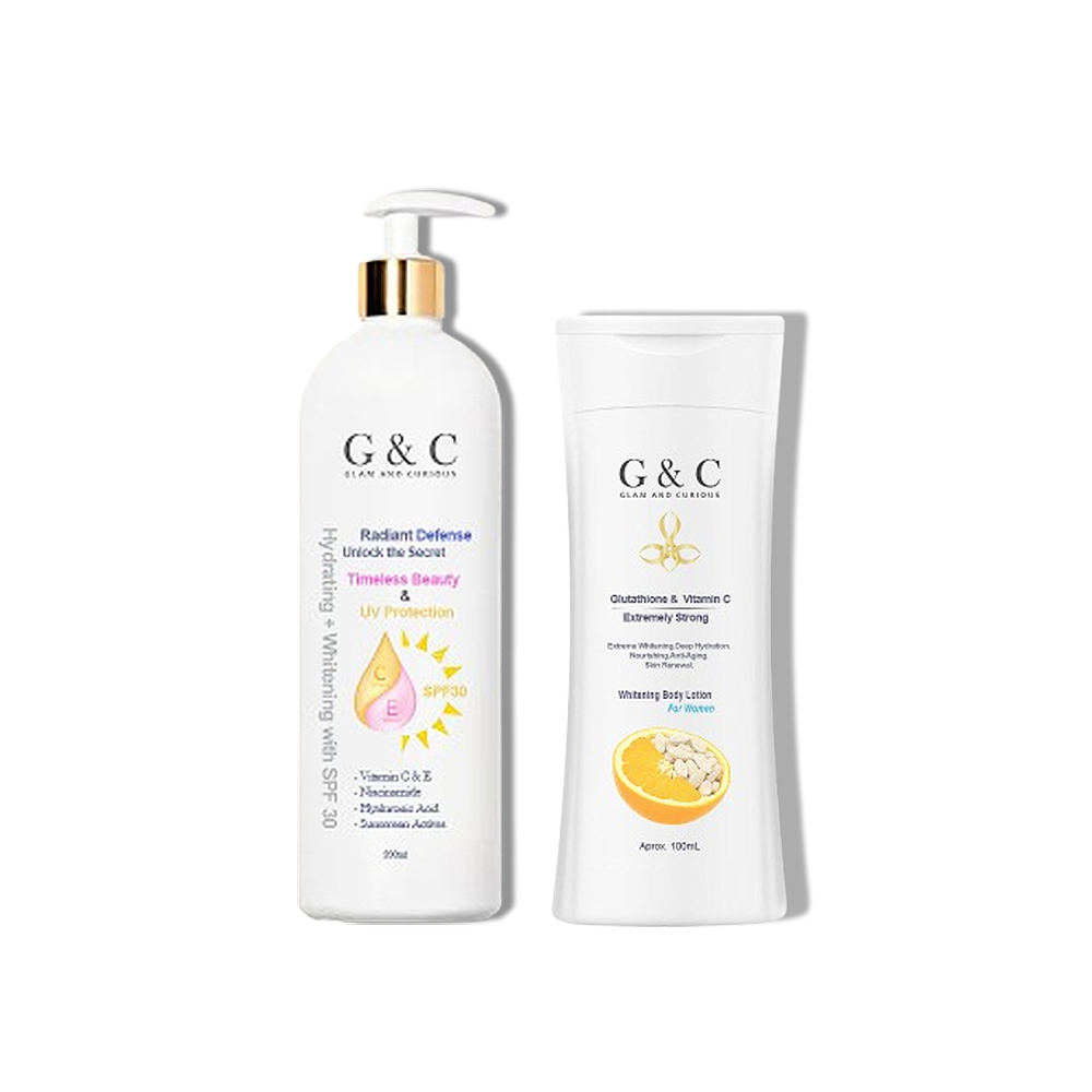 Skin Brightening & Hydrating Skincare Bundle – Glutathione Kojic Acid Body Lotion + SPF 30 Daily Moisturizer - Glam & Curious