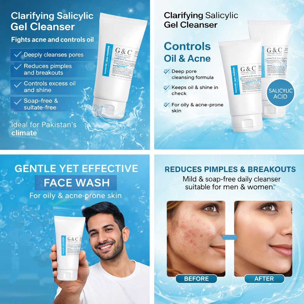 Glam & Curious salicylic acid face wash and anti-acne serum bundle with cleanser, pimple control, and dark spot repair for oily skin.