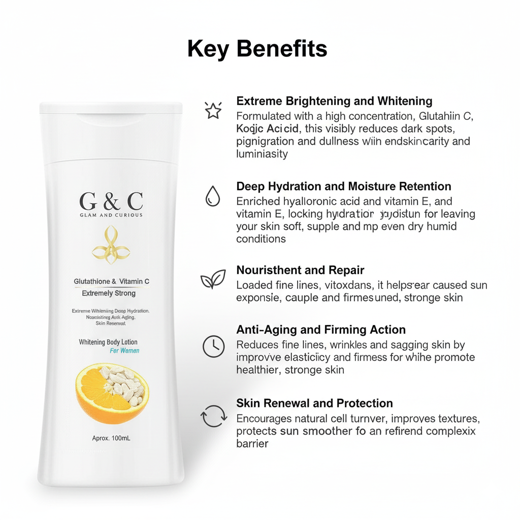 Glutathione & Vitamin C, Kojic Acid Extremely Strong Whitening Body Lotion  For Women | Glam & Curious - Glam & Curious