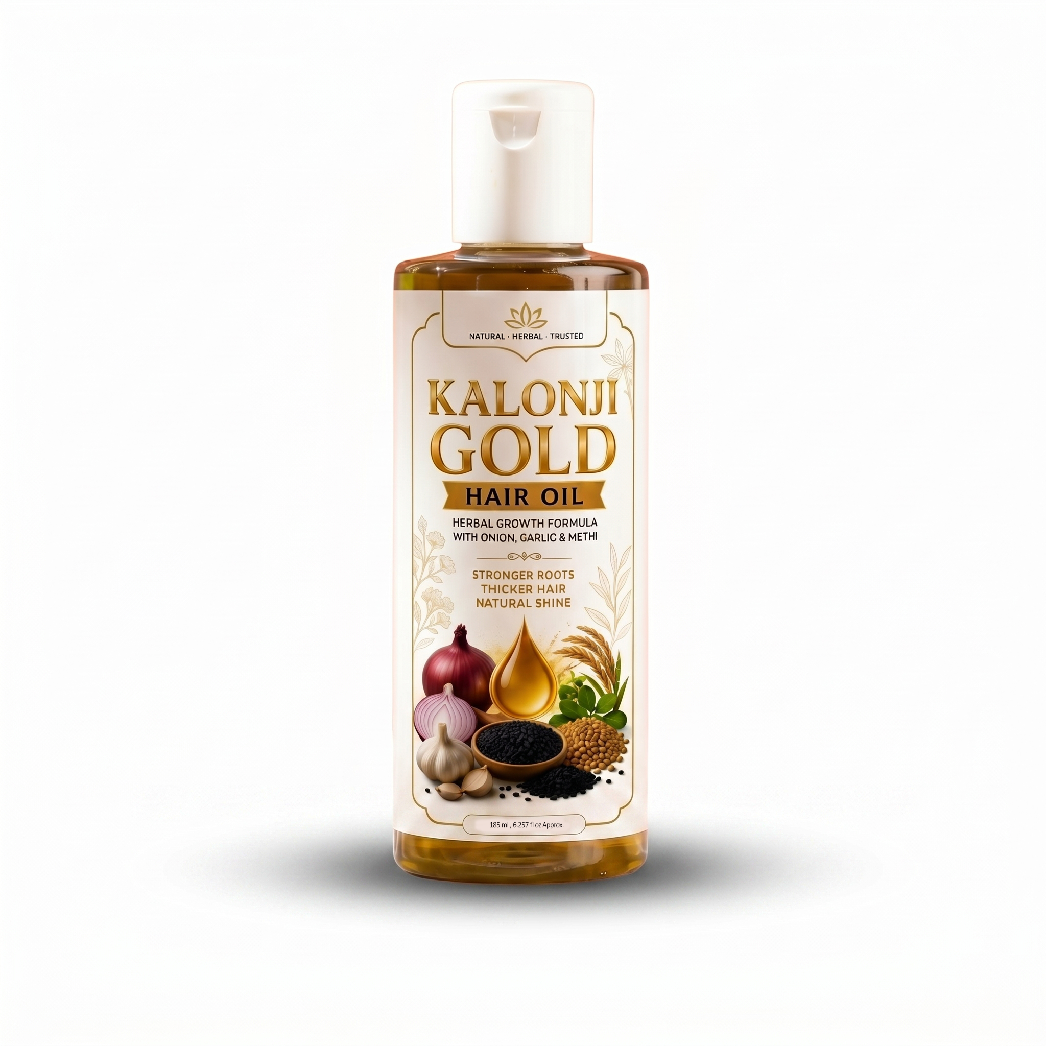 Kalonji Gold Hair Oil – Herbal Growth Formula with Onion, Garlic & Methi | Stronger, Thicker & Shinier Hair