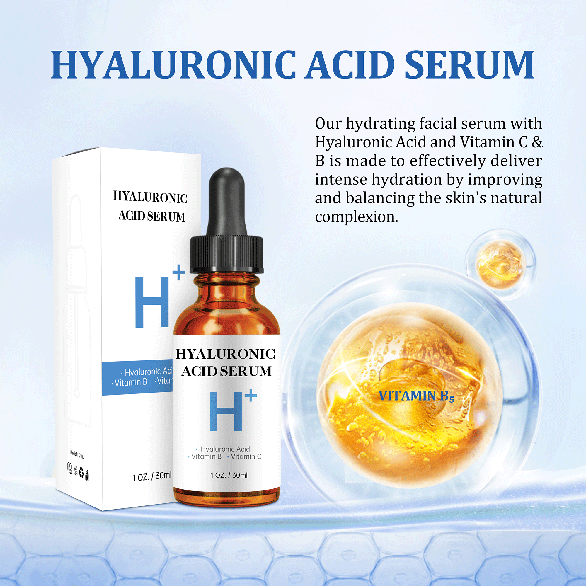 Hyaluronic Acid 2% Serum with Vitamin B & C – Hydrating & Skin Tightening Formula - Glam & Curious