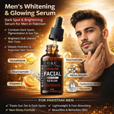 Men’s Glam & Curious brightening serum bottle showing the skincare product with a sleek design and clear labeling.