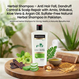 Herbal Shampoo – Anti Hair Fall, Dandruff Control & Scalp Repair with Amla, Shikakai, Aloe Vera & Argan Oil | Sulfate-Free Natural Herbal Shampoo in Pakistan