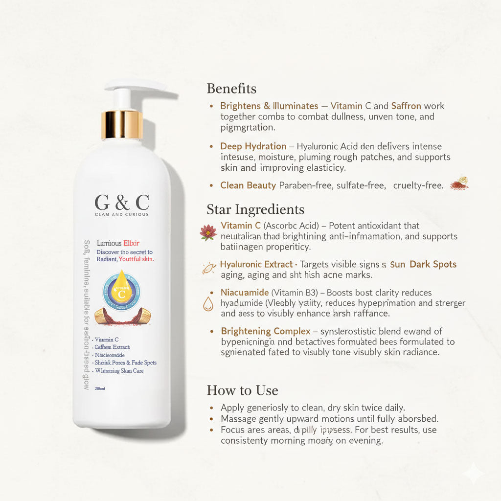 Luminous Elixir Body Cream – Brightening & Hydrating with Vitamin C + Saffron - Glam & Curious