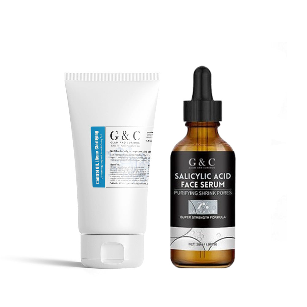 Salicylic Acid Face Wash & Anti-Acne Serum Bundle | Oil Control, Pimple Removal & Dark Spot Repair Skincare Set | Glam & Curious